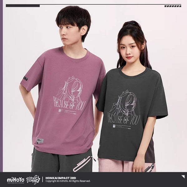 MiHoYo Official Genuine Honkai Impact 3 Elysia Story Themed T-shirt Doujin Elysia Summer Costume Pink Cosplay Couple's Wear Gift