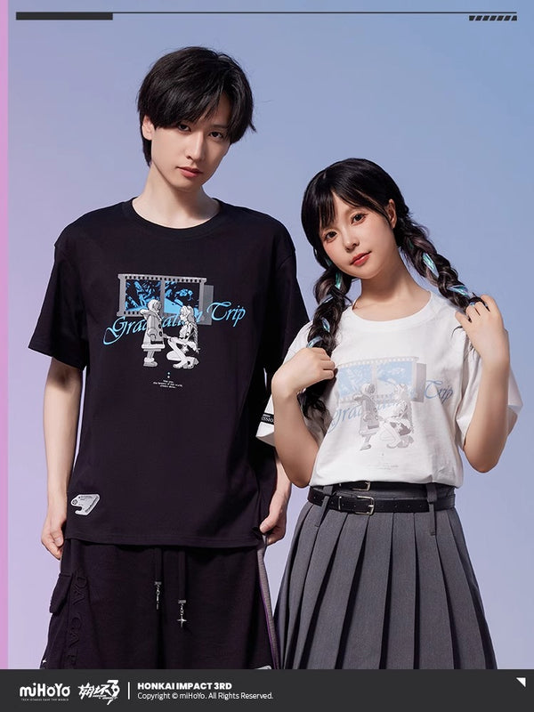 【Genuine】Kiana Short Sleeve MiHoYo Genuine Honkai Impact 3 Kiana Kaslana Graduation Trip Theme Doujin Couple T-shirt Unisex Cosplay Gifts