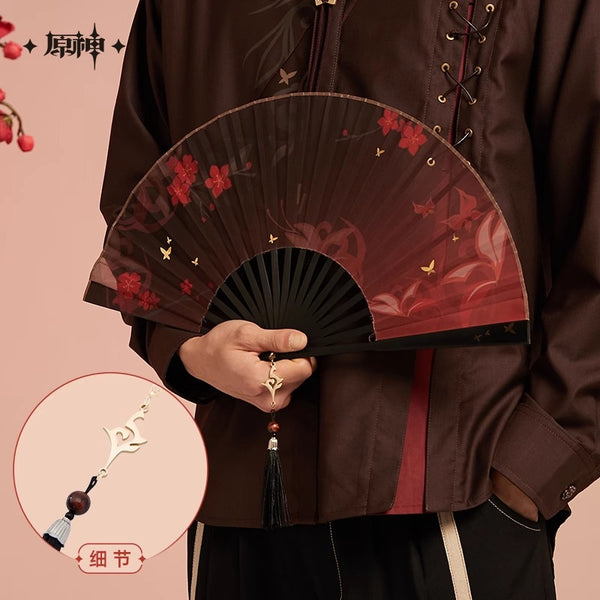 【Genuine】MiHoYo Official Genshin Impact Hu Tao Fan Props Doujin Hutao Theme Folding Fan Accessories Cosplay Xmas Birthday Gifts